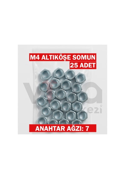 M4 Altı Köşe Somun 25 Li Çinko Kaplı 1