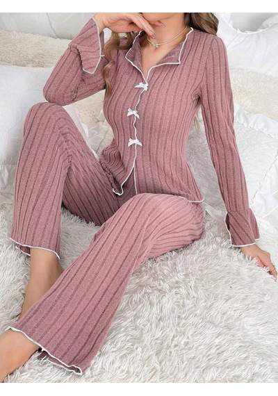 Bella Notte Gül Kurusu Uzun Kollu Fırfırlı Pijama Takımı Beyaz