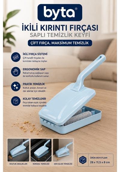 Saplı Kırıntı Toplama Fırçası Çift Fırçalı Koltuk, Halı, Kanepe Ve Araç İçi Temizlik Aparatı Mor Siyah Mavi Karışık Renk Gönderilir Mavi