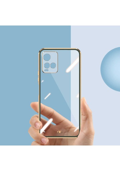 Vivo Y33S Kılıf Köşeli Gold Şeffaf Kapak