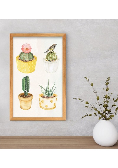Bk Gift Kaktüsler Tasarımlı Dekoratif Retro Ahşap Çerçeveli Tabl (551142892)