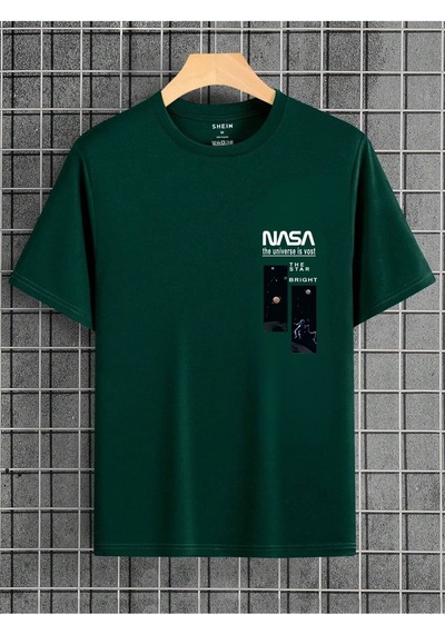 Flood Of Style Unisex Nefti Yeşili Nasa The Star Baskılı Oversize Yeşil
