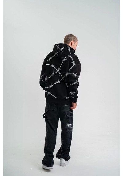 Polızeı Premium Kalite Kapşonlu Varak Ve Pano Baskılı Sweatshirt - Siyah