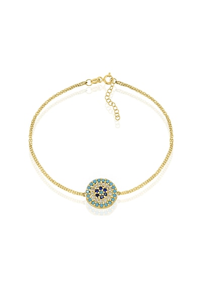 Brezza Lusso Jewelry 925 Ayar Gümüş Firuze Taşlı Nazar Gözlü Altın Kaplama Kadın Bileklik 48500088
