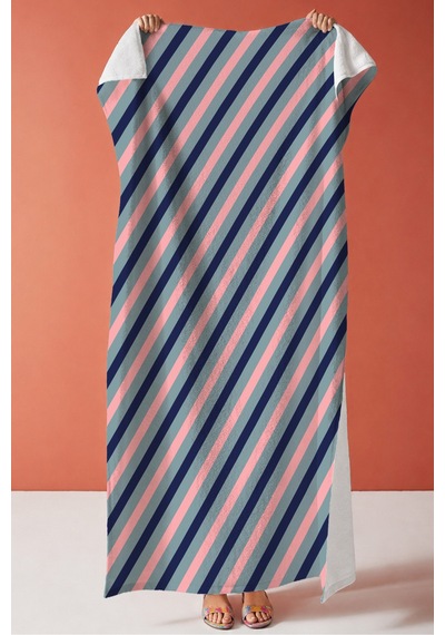 Çizgili Marine Modern Plaj Havlusu - Pastel Lacivert Pembe Mint Hızlı Kuruyan Mikrofiber Havlu Örtü Çok Renkli