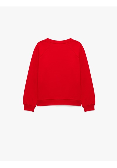 Koton Fiyonk Detaylı Uzun Kollu Bisiklet Yaka Şardonlu Sweatshirt Kırmızı 7wkg10055ak