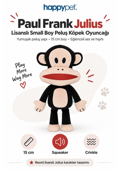 Happy Pet Paul Frank Julius Lisanslı Small Boy Peluş Köpek Oyuncağı