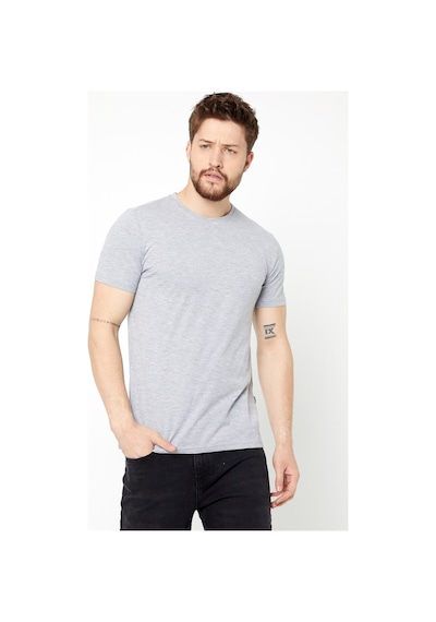 COMEOR Erkek Gri Slim Fit Pamuklu Kısa Kollu Bisiklet Yaka T-shirt Gri
