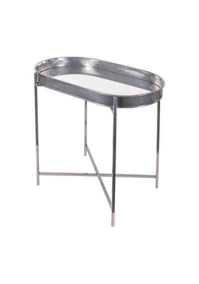 The Mia Sehpa Krom Taşınabilir Aynalı Tepsi 56x32x56 Cm Gümüş