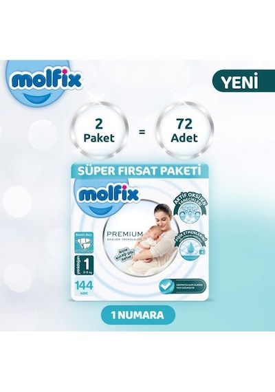 Molfix Premium Fırsat Paketi 72'li x 2 144 Adet PKT.MOLFIX.098 1 Numara