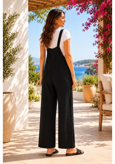 Luvmabelly Myra6140 Doğal Müslin Yumuşacık Yazlık Hamile Salopet - Siyah