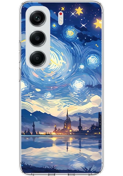 Tecno Camon 40 Pro Uyumlu Yıldızlı Gökyüzü Ve Şehir Silüeti Baskılı Silikon Kılıf Renkli