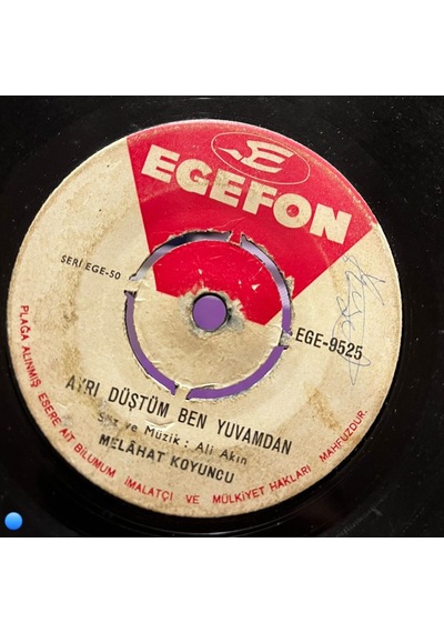 Melahat Koyuncu - Kara Sevda / Ayrı Düştüm Ben Yuvamdan Egefon 45'lik Plak