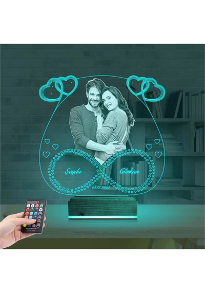 Luvivia Kalp Sevgiliye Hediye Fotoğraflı 3d Lamba - Masa Gece Lambası V12