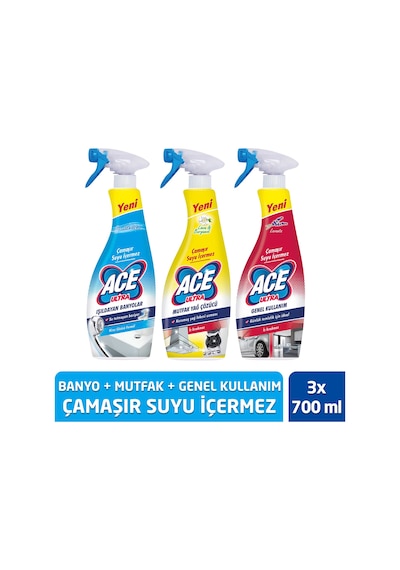 Ace Çamaşır Suyu İçermez Ultra Köpük Banyo + Mutfak + Çok Amaçlı 3 x 700 ML