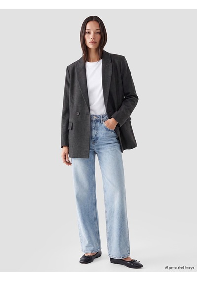 Lcw Studıo Gri Kruvaze Yaka Ekose Kadın Blazer Ceket