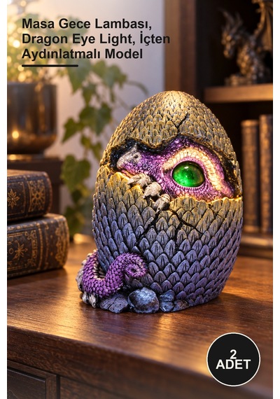 2 Adet Polyester Dragon Göz Tasarımlı Ledli Dekoratif Lamba Masa Gece Lambası, Dragon Eye Light, İçten Aydınlatmalı Model