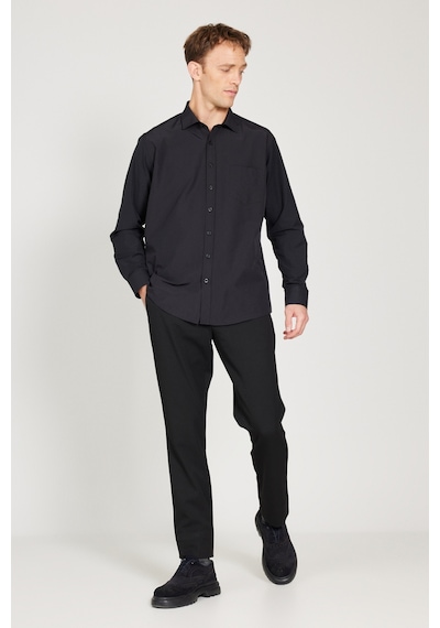 AC&Co / Altınyıldız Classics Erkek Sıyah Kolay Ütülenebilir Comfort Fit Geniş Kesim Klasik Yaka Gömlek Siyah