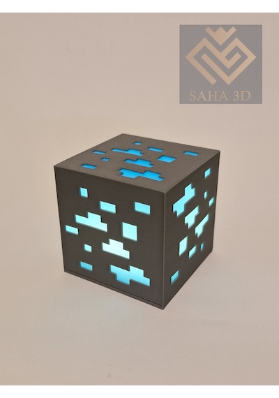 Pilli Işıklı Minecraftt Elmas Küp Blok Mavi