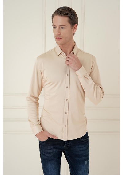 Efor G 1583 Slim Fit Bej Klasik Gömlek Bej