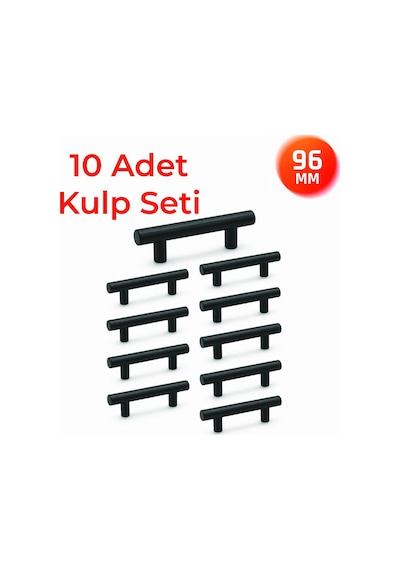 96 Mm Metal Mobilya Kulpu Mutfak Dolap Çekmece Kulpu, Dekoratif Kulp Seti 10 Adet Mat Siyah