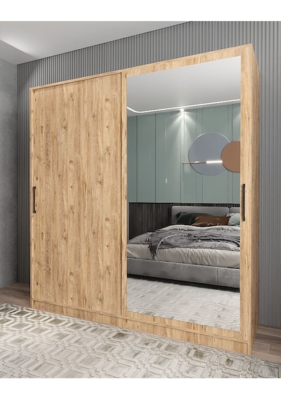 Star Sürgü Kapaklı Gizli Çekmeceli Dolap Gardırop Çam 180 Cm