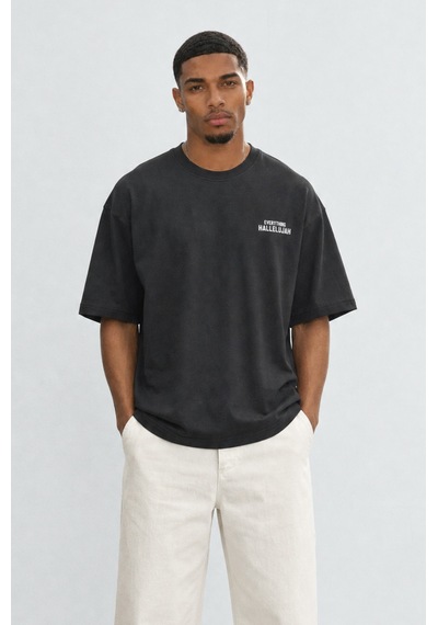 Respire Erkek Hallelujah Baskılı Oversize T-shirt Siyah