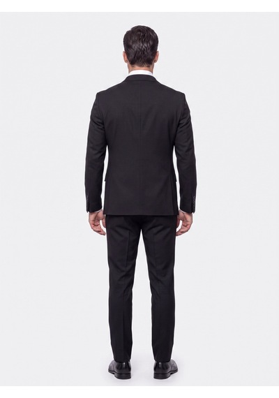 Siyah Sivri Yaka 6 Drop Regular Fit Yelekli Erkek Takım Elbise