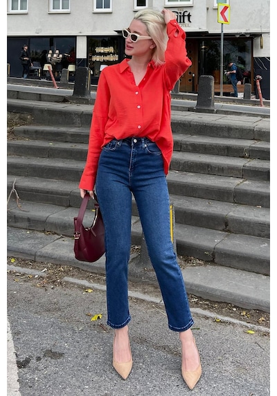 Madmext Koyu Mavi Slim Fit Kadın Mom Jean Mg1738-koyu Mavi Koyu Mavi