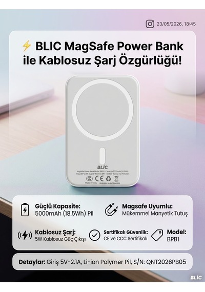 Bpb1 Magsafe Uyumlu 5000mah Kablosuz Güç Bankası - Lisinya Çok Renkli