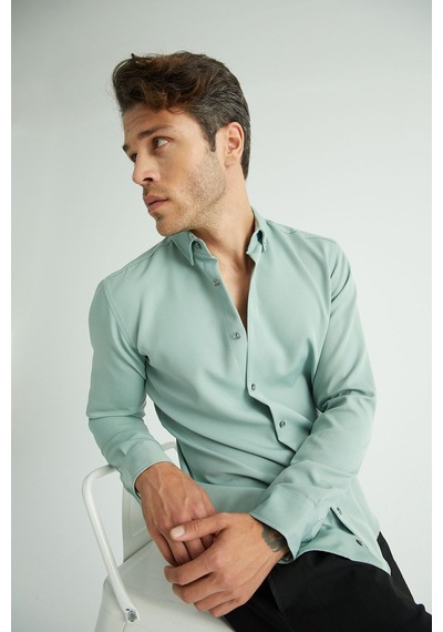 Redline Flex Slim Fit Yumuşak Kolay Ütü Nefes Alan Erkek Gömlek Mint