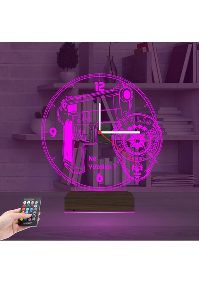 Luvivia Polis Hediye Polis Logolu Kişiye Özel Saatli 3d Lamba - Masa Gece Lambası Şeffaf
