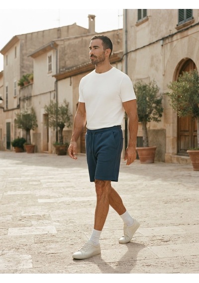 Maccali Erkek Mavi Waffle Dokulu Bermuda Şort
