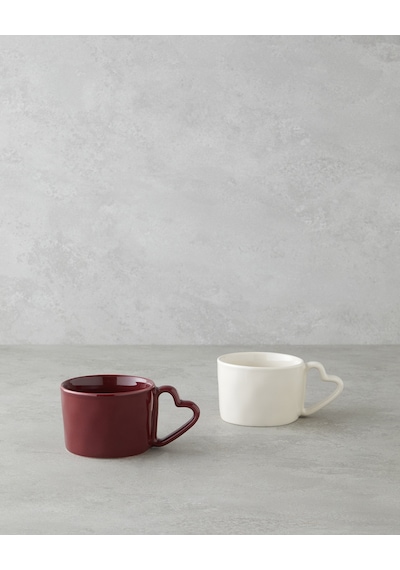 English Home Sweethearts Stoneware 2'li Kupa 285 Ml Bej Bordo Bej Bordo