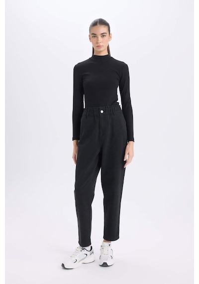 Defacto Paperbag Gabardin Kumaş Pantolon Cepli Standart Paça Gabardin Pantolon S2790az25spbk81 Siyah