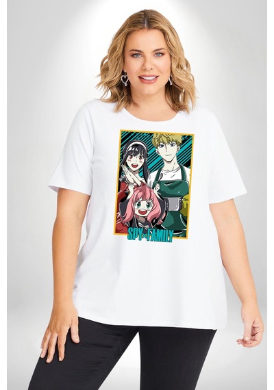 Angemiel Spy X Family Anime Özel Tasarım Beyaz Büyük Beden Kadın Erkek Ünisex Basic Ön Baskılı Tişört Beyaz