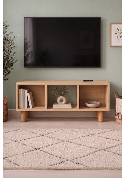Tv Sehpası 3 Raflı Tv Ünitesi Televizyon Sehpası Küba Safir Meşe Safirmeşe