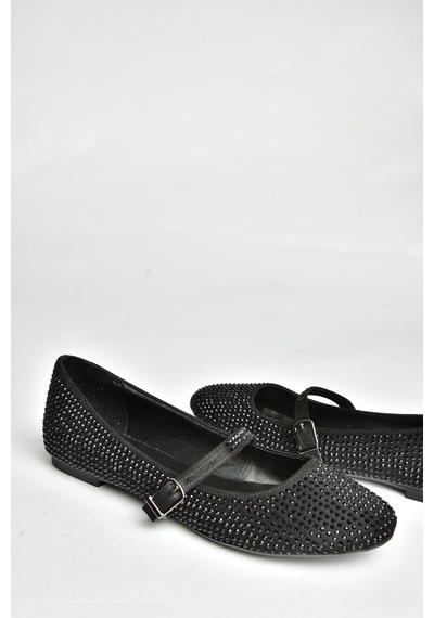 Fox Shoes U726628004 Siyah Kumaş Taş Detaylı Babet Siyah