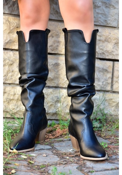 Fox Shoes Siyah Büzgülü Dallas Kadın Çizme J404040109