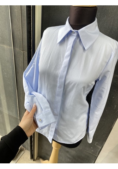Pera Moda Kadın Slim Fit Pamuklu Ofis Gömleği Bebe Mavisi