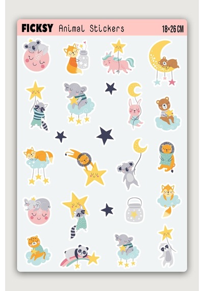 Sevimli Hayvanlar Sticker Seti - 24 Adet Etiket Çıkartma Diğer