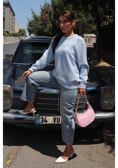 Madmext Bebe Mavisi Bisiklet Yaka Kadın Triko Kazak Mg2494 Bebe Mavisi