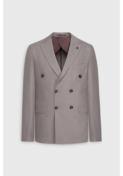 Ac&co Erkek Vızon Yünlü Slim Fit Dar Kesim Kırlangıç Yaka Kapak Cepli Blazer Ceket Vizon