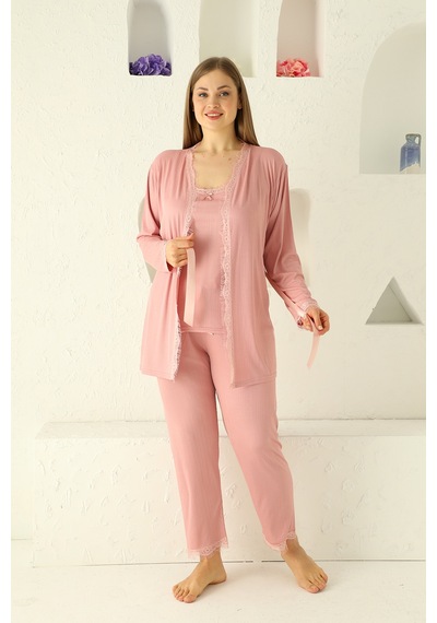 Nisanca Sabahlıklıklı 3 Parça Çeyizlik Kutulu Kadın Pijama Takımı- Dantelli Kutulu Kadın Pijama- Geniş Beden Aralığı Pudra Nisanca Sabahlıklıklı 3 Parça Çeyizlik Kutulu Kadın Pijama Takımı- Dantelli Kutulu Kadın Pijama- Geniş Beden Aralığı Pudra