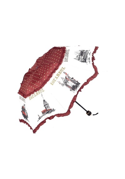 Marlux Istanbul Figürlü Bordo Kadın Şemsiyesi M21Mar109R001-Beyaz