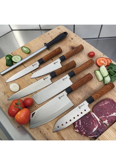 Surlaz 7 Parça Şef Bıçağı Seti, Paslanmaz Çelik, Abs Plastik Saplı Santoku, Cleaver Ve Bileme Dahil, Çeyizlik M