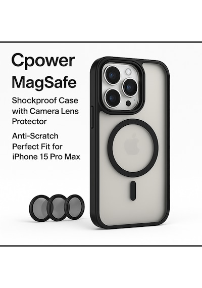 Apple Uyumlu iPhone 15 Pro Max Kılıfı, Kaliteli Kamera Lens Koruyucu Dahil, Magsafe Darbe Dayanaklı, 3 Renk Siyah Apple Uyumlu iPhone 15 Pro Max Kılıfı, Kaliteli Kamera Lens Koruyucu Dahil, Magsafe Darbe Dayanaklı, 3 Renk Siyah