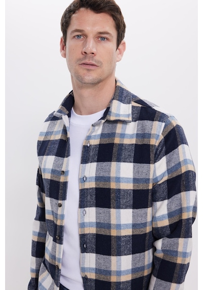 Tudors Erkek Slim Fit Dar Kesim Kareli Kışlık Oduncu Gömlek-42201 Lacivert Tudors Erkek Slim Fit Dar Kesim Kareli Kışlık Oduncu Gömlek-42201 Lacivert