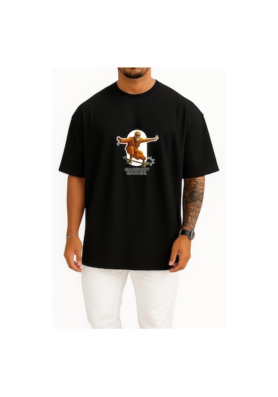 Bahriyeli Collection Oversize Sanskrit Savage Göğüs Tasarımlı Unisex T-shirt SIYAH