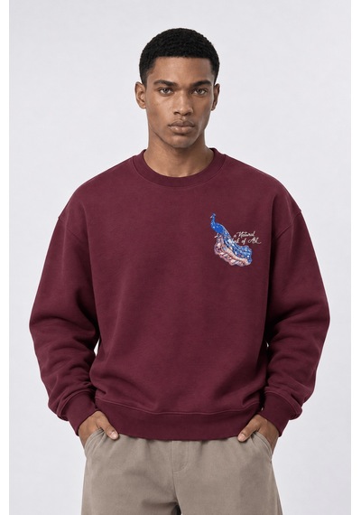 Respire Erkek Natural Patch Detaylı Oversize Sweatshirt Bordo